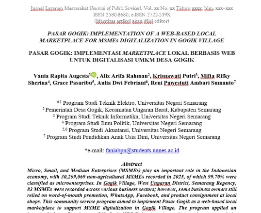 Penyusunan Naskah Artikel Pengabdian, Fiksasi Kanal Pemasaran Digital UMKM Ceriping, dan Pendampingan Belajar Rutin