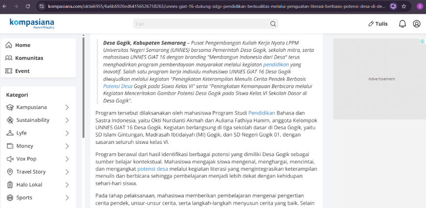 Digitalisasi Visual UMKM, Publikasi Kompasiana, dan Dokumentasi Kegiatan Perlombaan Dusun Gintungan